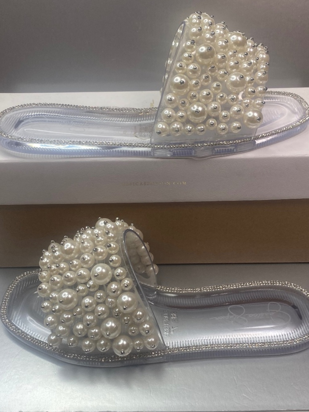 Jessica Simpson Pearl Crystal Jelly Slip In Sandals Size 7 NIB